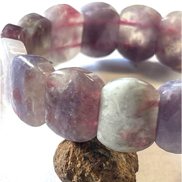 Natural Unicorn Stone Soft Bangle Bracelet Purple Lepidolite Crystal Gemstone - Picture 3 of 6